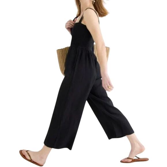 J. Crew Pants - J. Crew Black Smocked Linen Sleeveless Tall Jumpsuit